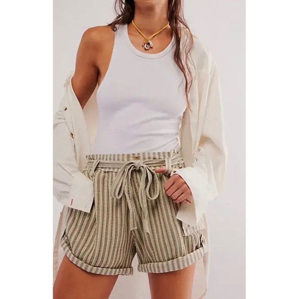 Free People FP One Harriet Striped Shorts Mint Chip Combo Paperbag Size Medium